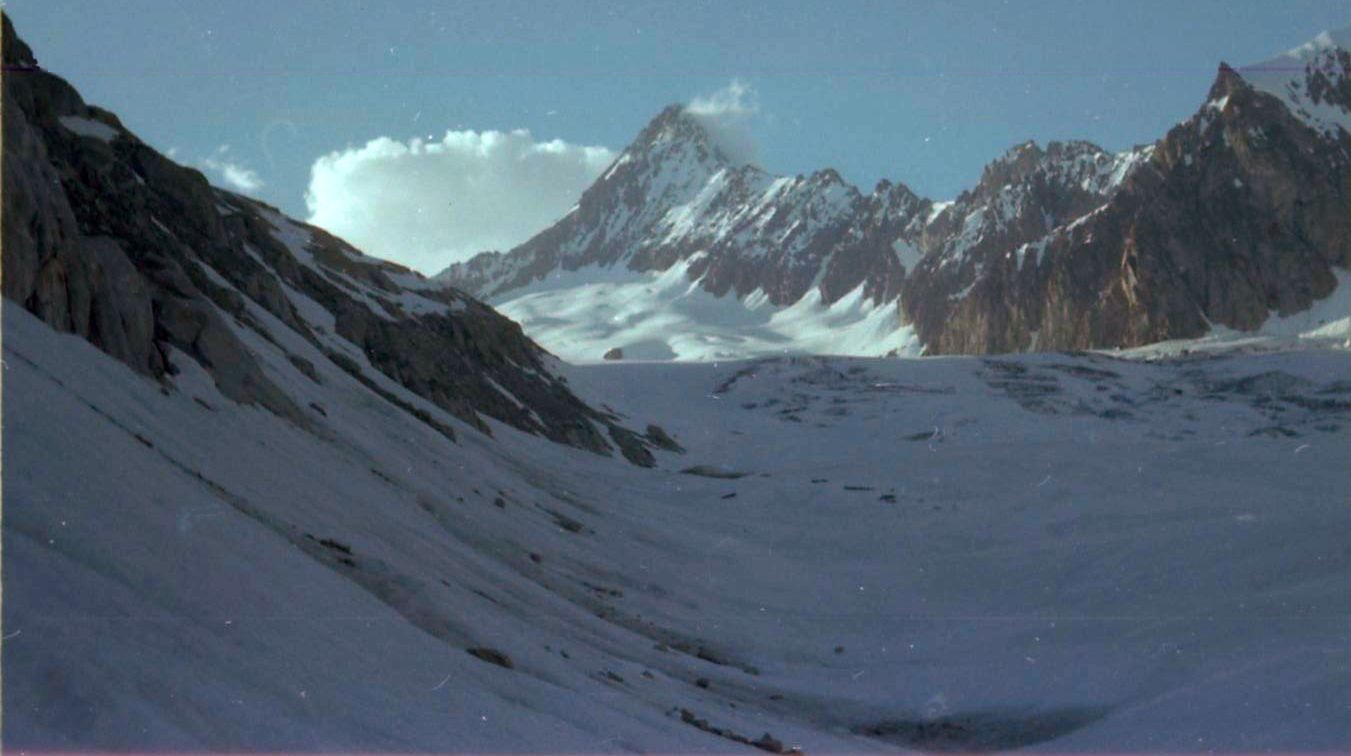 Approach to the Finsteraarhorn from the Fiescher Glacier