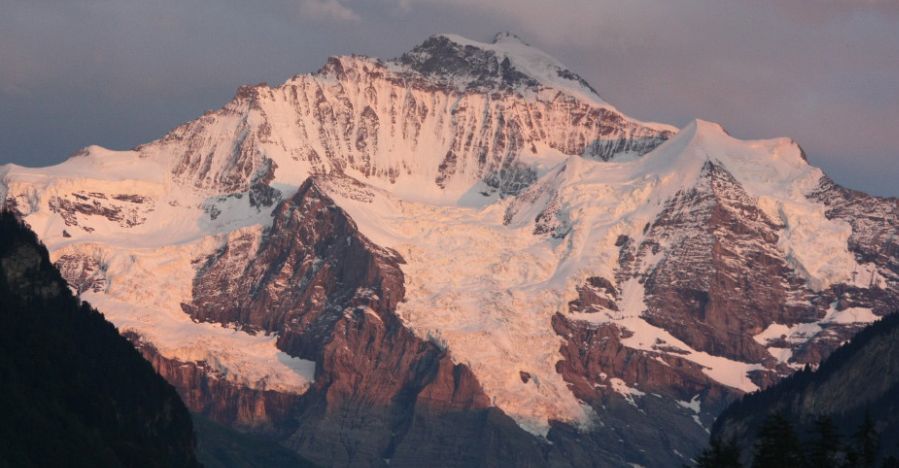 Sunset on the Jungfrau in the Bernese Oberlands Region of the Swiss Alps