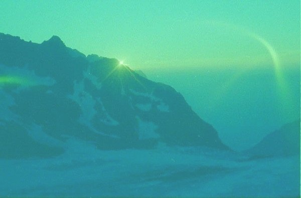 Sunrise behind Eiger from Schreckhorn