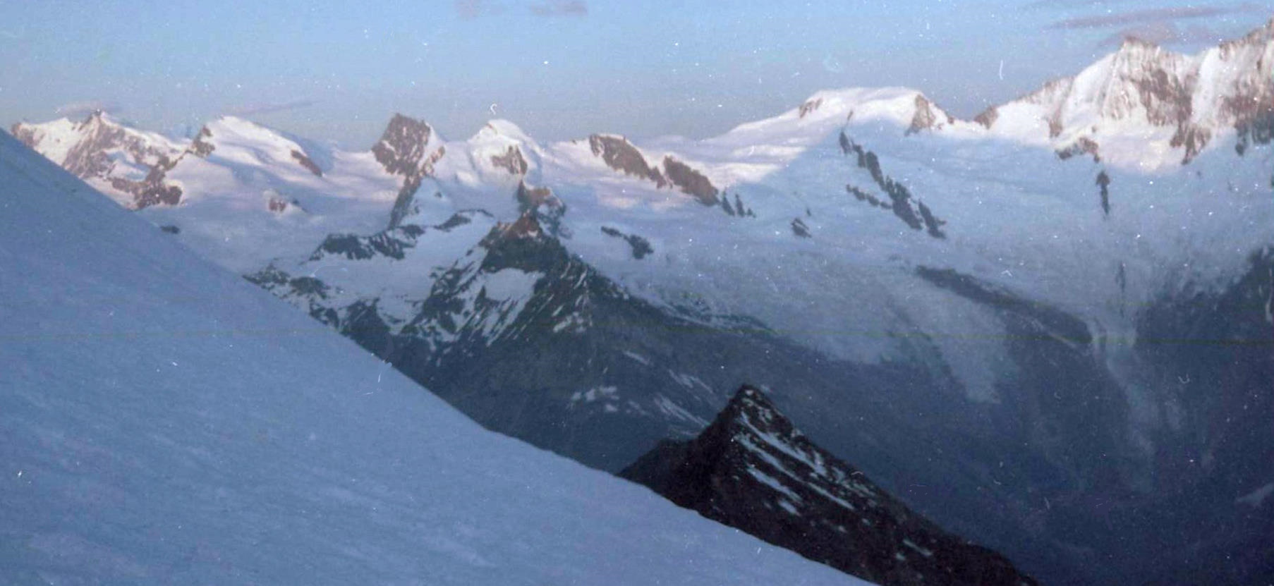 Strahlhorn, Rimpfischhorn, Alphubel and Taschhorn from Weissmies