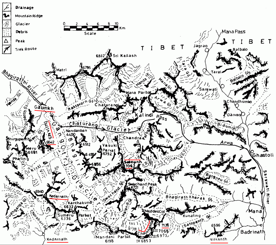 Location Map for Nilkantha in the Garwal Himalaya of India