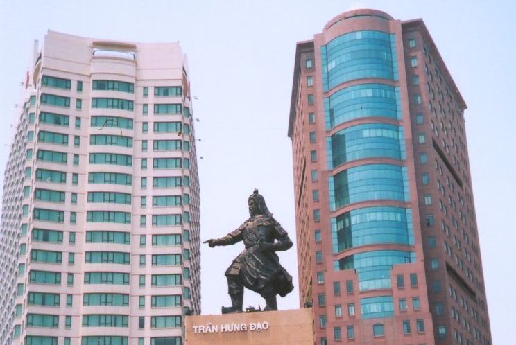 Tran Hung Dao Statue and high rise buildings in Saigon ( Ho Chi Minh City )