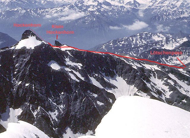 Ascent route on the Hockenhorn in the Bernese Oberlands Region of the Swiss Alps