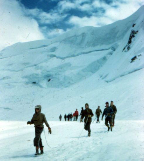 On ascent of Morgenhorn in the Bernese Oberlands of the Swiss Alps