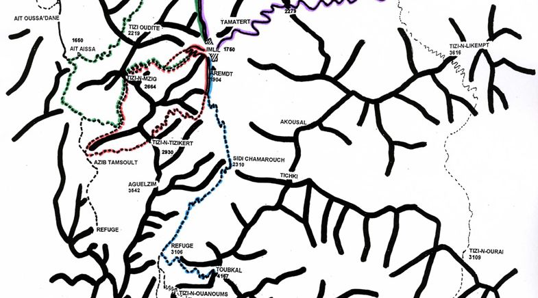 Map of Route from Imlil to Djebel Toubkal in the High Atlas