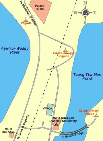 Map of the ancient city of Amarapura near Mandalay in northern Myanmar / Burma