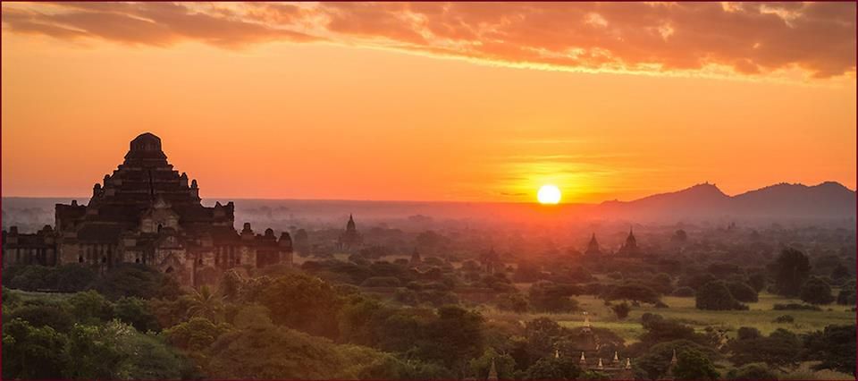 Sunset on Temples at Bagan in central Myanmar / Burma