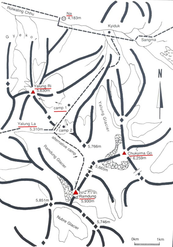 Location Map and Ascent Route for Ramdung Go Trekking Peak