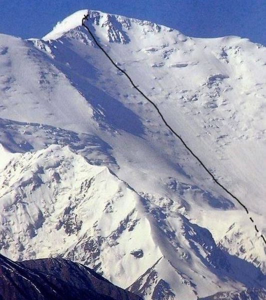 Ascent route on Pik Lenin in Kyrgyzstan, Central Asia