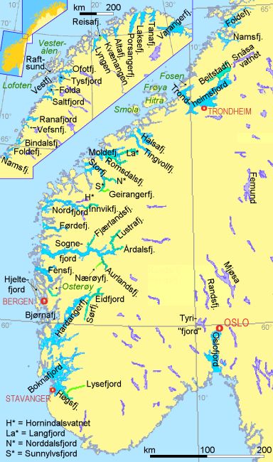 Map of Fjords in Norway