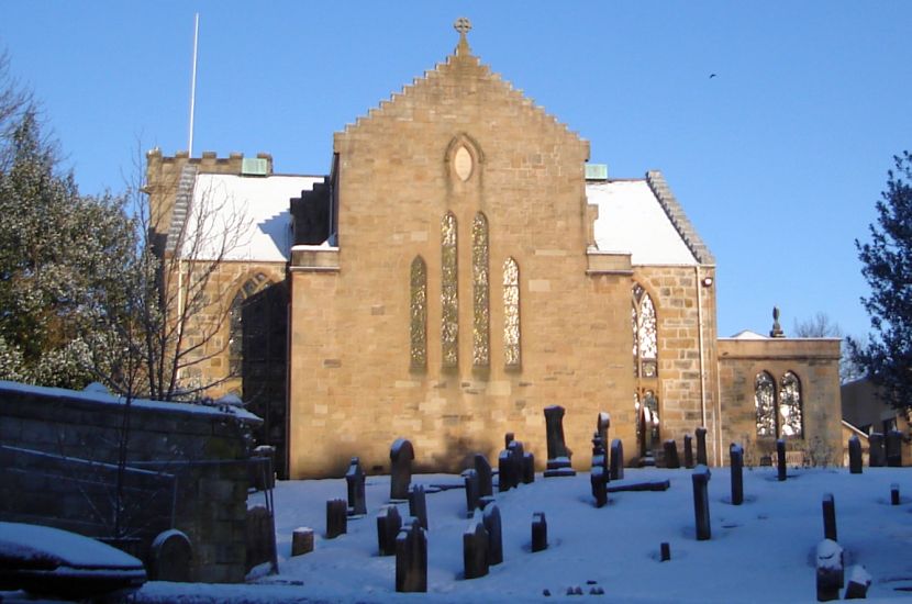 Snow on New Kilpatrick Church in winter