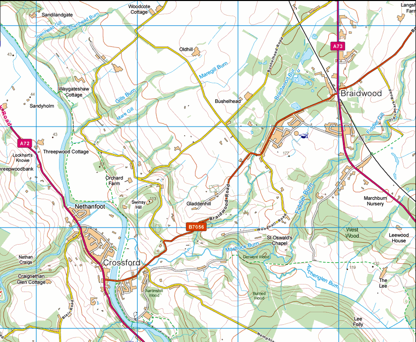 Map of Crossford and Braidwood area