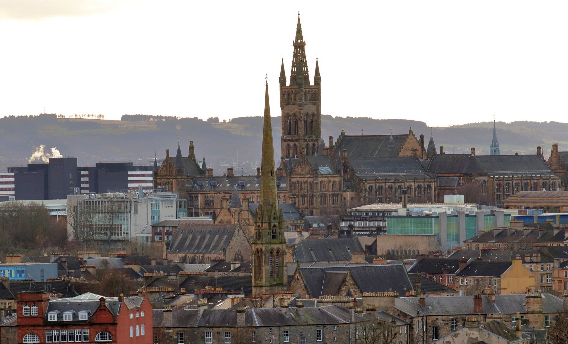 Tower of Glasgow University from the viewpoint in Claypits Nature & Wildlife Reserve