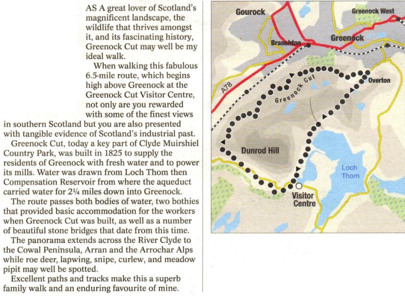 Route Description and Map of Greenock Cut walk in the Clyde Muirshiel Regional Park