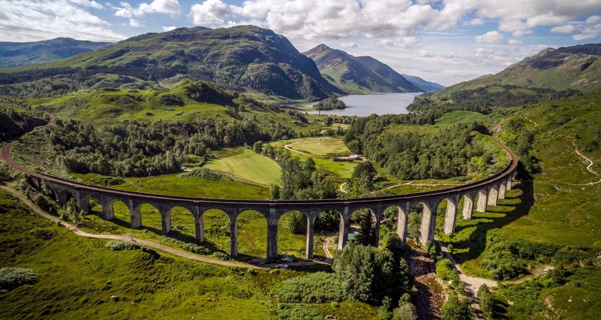 Steam Train on Glenfinnan Viaduct in Lochaber in Western Scotland