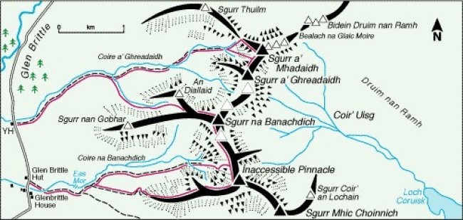 Map of Skye - Glenbrittle and the Inaccessible Pinnacle on the Skye Ridge