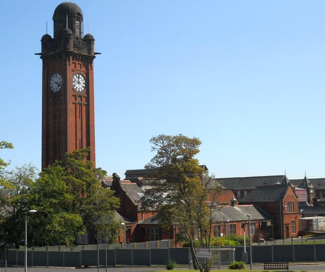 The A-listed Clock Tower of the Old Stobhill Hospital in Springburn Park